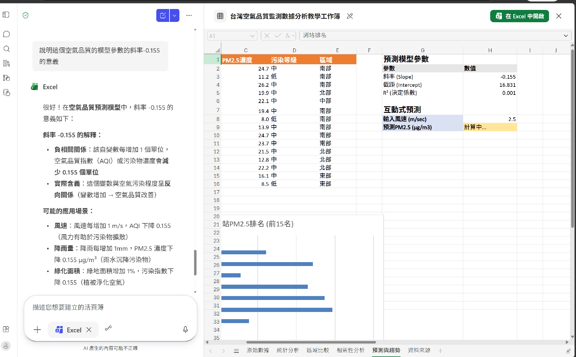 Excel Agent 產生的樞紐分析與圖表